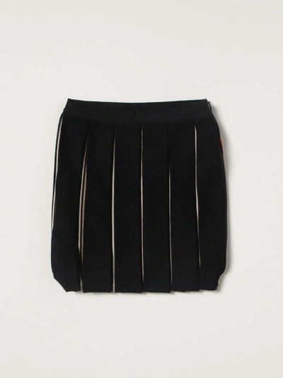 Shop Burberry Pleated Wool Blend Skirt In Black
