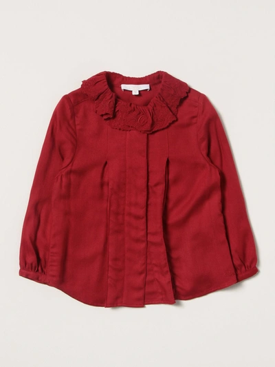 Shop Chloé Shirt In Cotton With Ruches In Burgundy