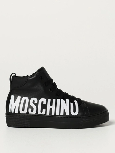 Shop Moschino Baby Sneakers In Leather In Black