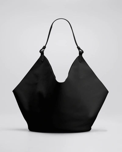 Shop Khaite Lotus Medium Calf Leather Bucket Bag In Black
