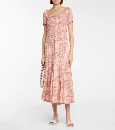 Poupette St Barth Soledad Floral Midi Dress In Pink Biot