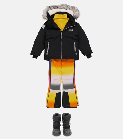 Molo Kids' Castor Faux Fur Ski Jacket In Black | ModeSens