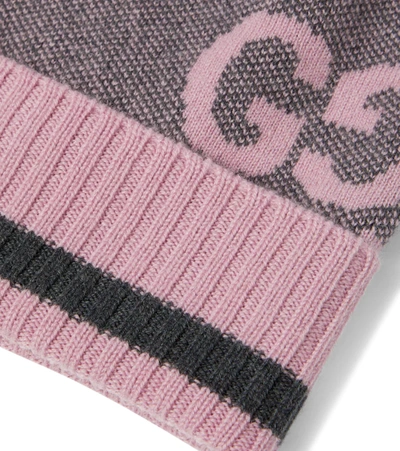 Shop Gucci Gg Cashmere Knit Beanie In Graphite/pink