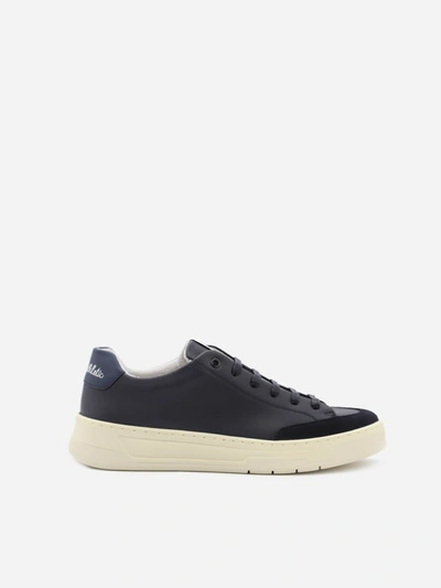 Shop Hugo Boss Leather Sneakers With Contrasting Heel Tab In Navy