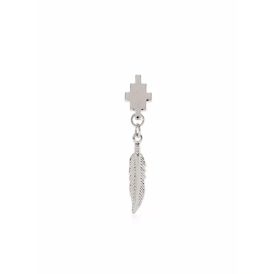 Shop Marcelo Burlon County Of Milan Cross Feather Earring In Silver