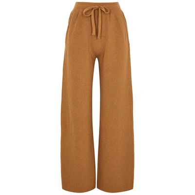 Shop Nanushka Oni Brown Wide-leg Ribbed-knit Trousers In Camel