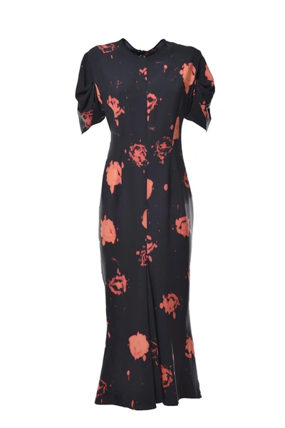Shop Marni Puff Sleeved Abstract Printed Midi Dress In Multi