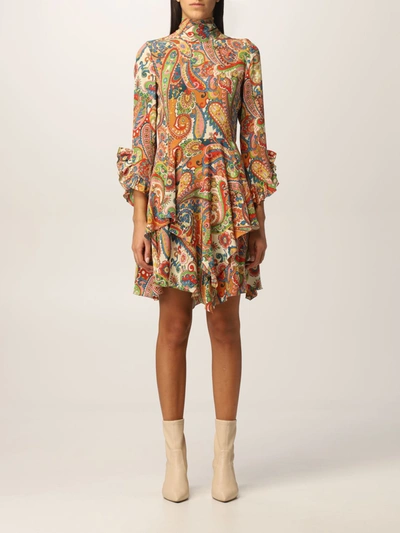 Shop Etro Mini Dress In Paisley Silk In Multicolor