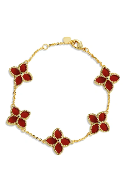 Savvy Cie Jewels Yellow Gold Vermeil Onyx Flower Station Bracelet In Red