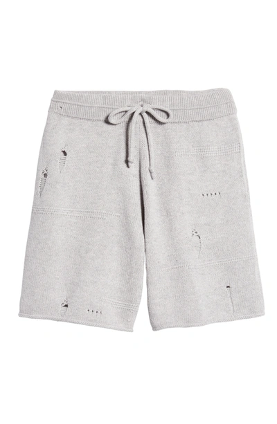 Shop Helmut Lang Distressed Wool Blend Shorts In Grey Melange