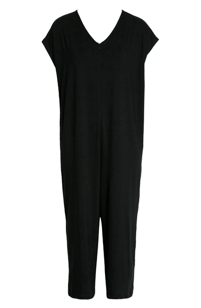 Shop Eileen Fisher V-neck Crop Wide Leg Jumpsuit In Black