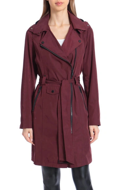 Avec Les Filles Belted Moto Rain Jacket In Burgundy ModeSens