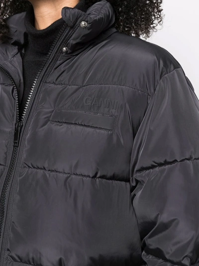 Shop Ganni Oversized Puffer Midi Jacket In Black