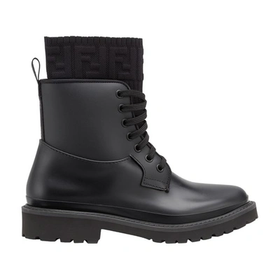 Shop Fendi Rockoko Combat Boots In Noir