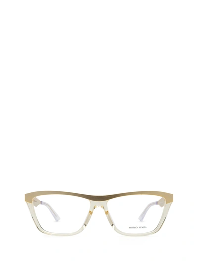 Shop Bottega Veneta Bv1133o Gold &amp; Transparent Beige Glasses In Gold & Transparent Beige