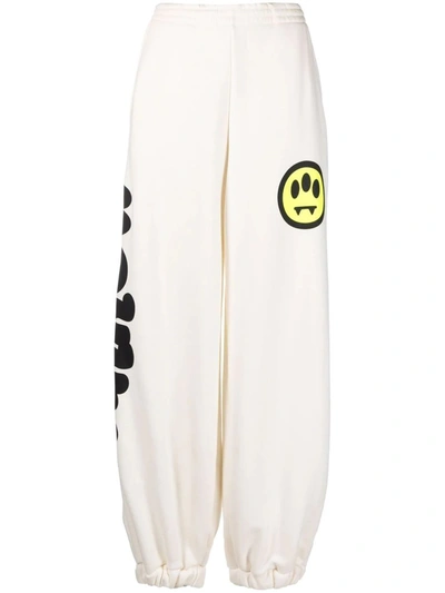 Shop Barrow Woman White Wide Fit Joggers With Logo In Panna