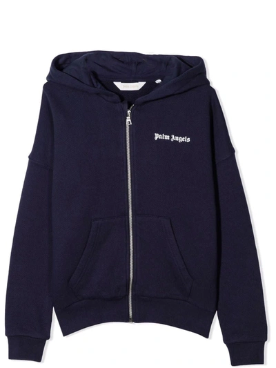 Shop Palm Angels Classic Over Logo Hoodie Zip In Navy Blue