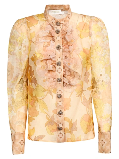 Shop Zimmermann Tempo Scalloped Shirt In Gold Mix