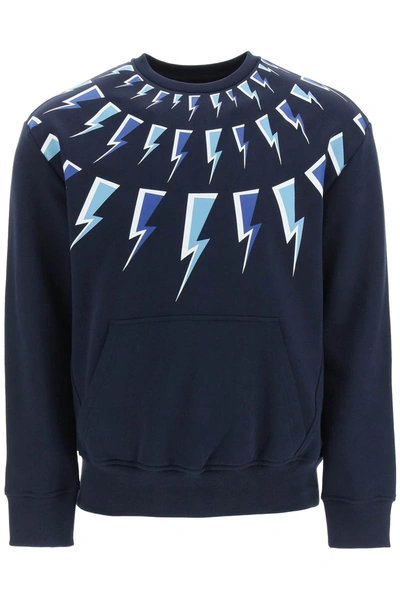Shop Neil Barrett Fair-isle Comic Bolts Sweatshirt In Blue,white