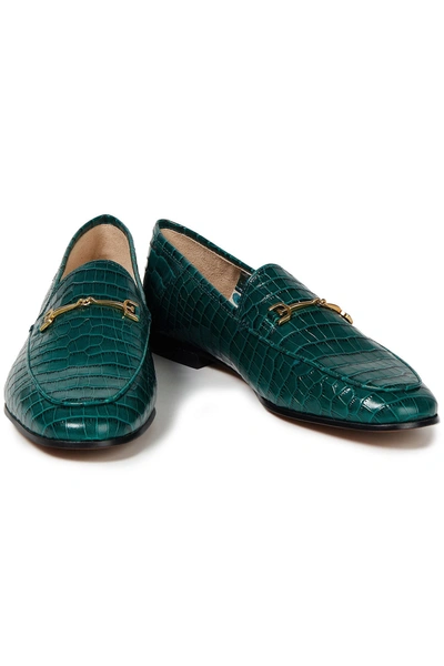 Shop Sam Edelman Loraine Faux Croc-effect Leather Loafers In Forest Green