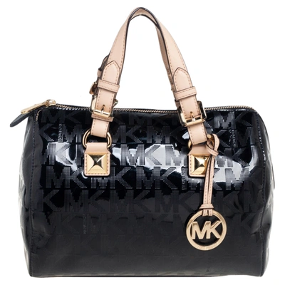 Pre-owned Michael Michael Kors Black Signature Patent And Leather