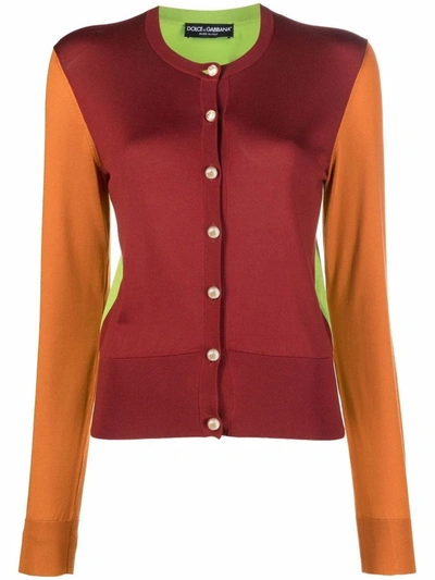 Shop Dolce & Gabbana Colour-block Silk Cardigan In Red