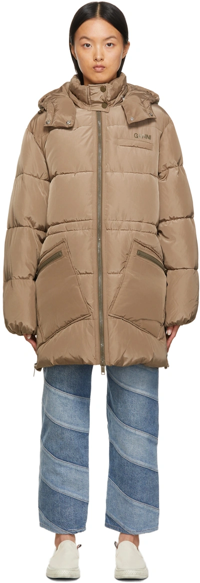 Shop Ganni Taupe Insulated Puffer Jacket In 189 Fossil