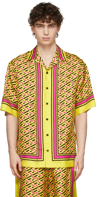 Shop Versace Yellow Monogram Smiley Shirt In 5y010 Yello