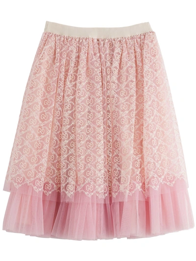 Shop Gucci Kids Allover Gg Tulle Skirt In Pink
