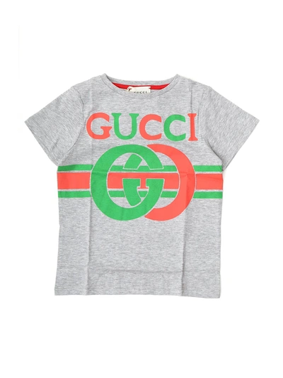 Shop Gucci Kids Gg Logo Printed T In Grey