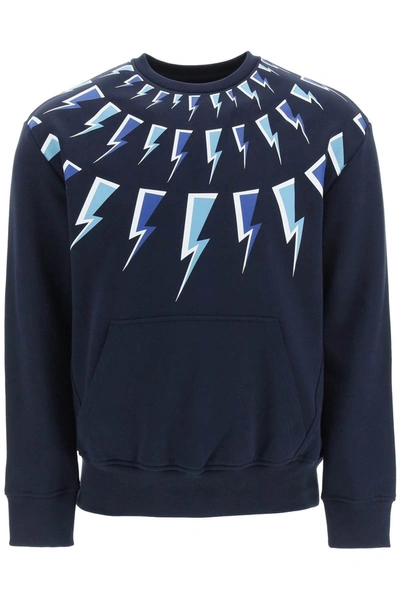 Shop Neil Barrett Thunderbolt Printed Crewneck Sweatshirt In Navy