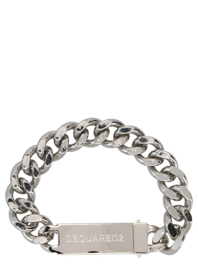 Shop Dsquared2 Logo Plaque Chain Bracelet In Silver