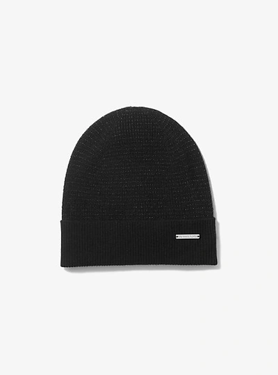 Shop Michael Kors Metallic Wool Blend Beanie Hat In Black