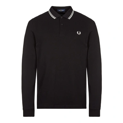 Shop Fred Perry Long Sleeved Twin Tipped Polo Shirt In Black