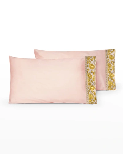 Shop Versace Home Collection Medusa Amplified Standard Pillowcases, Set Of 2 In Pink-gold