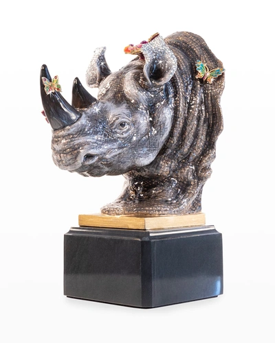 Jay Strongwater Rhino Bust Mount With Butterflies Objet