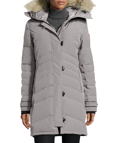 Shop Canada Goose Lorette Fur-hood Down Parka Coat In Limestone