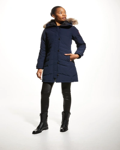 Shop Canada Goose Lorette Fur-hood Down Parka Coat In Dark Blue