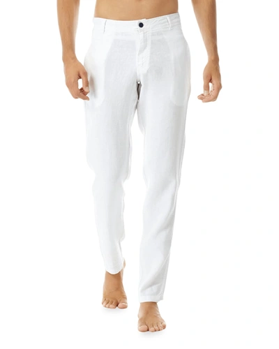 Shop Vilebrequin Men's Solid Linen Straight-leg Pants In Blanc