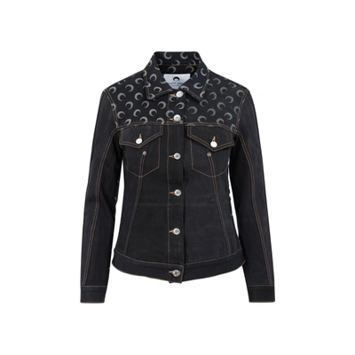 Shop Marine Serre Crescent Denim Jacket In Black