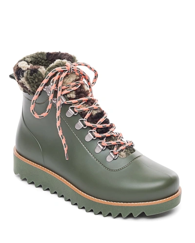 Shop Bernardo Wiley Lace-up Rubber Rain Booties In Military