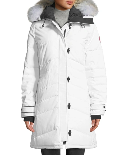 Shop Canada Goose Lorette Fur-hood Down Parka Coat In White