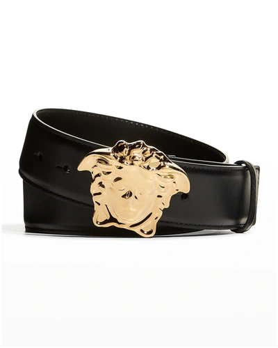 Shop Versace Men's Medusa Leather Belt In Black- Gol