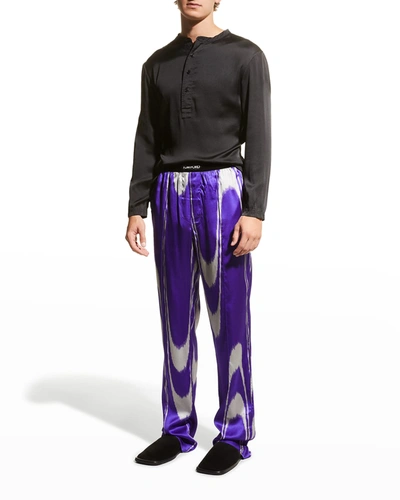 Shop Tom Ford Men's Swirl-print Silk Pajama Pants In 548 Purple Grey