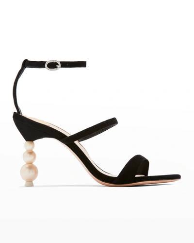 Shop Sophia Webster Rosalind Pearl-heel Suede Sandals In Black Pearl