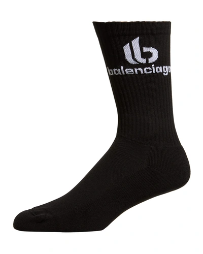 Shop Balenciaga Men's Double B Logo Socks In Noir/ecru