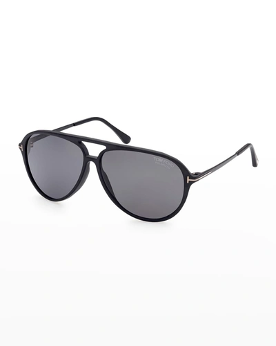Shop Tom Ford Men's Samson Aviator Sunglasses In 02d Black/grey