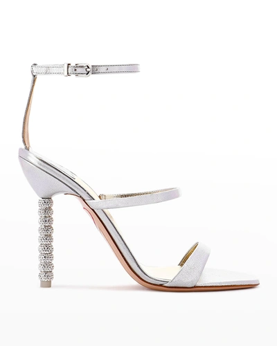 Shop Sophia Webster Rosalind Metallic Crystal Heel Sandals In Silver