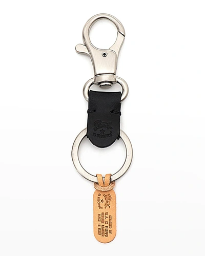 Shop Il Bisonte Unisex Double Leather Keyring In Black