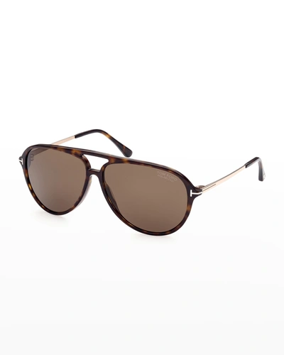Shop Tom Ford Men's Samson Aviator Sunglasses In 52h Brown